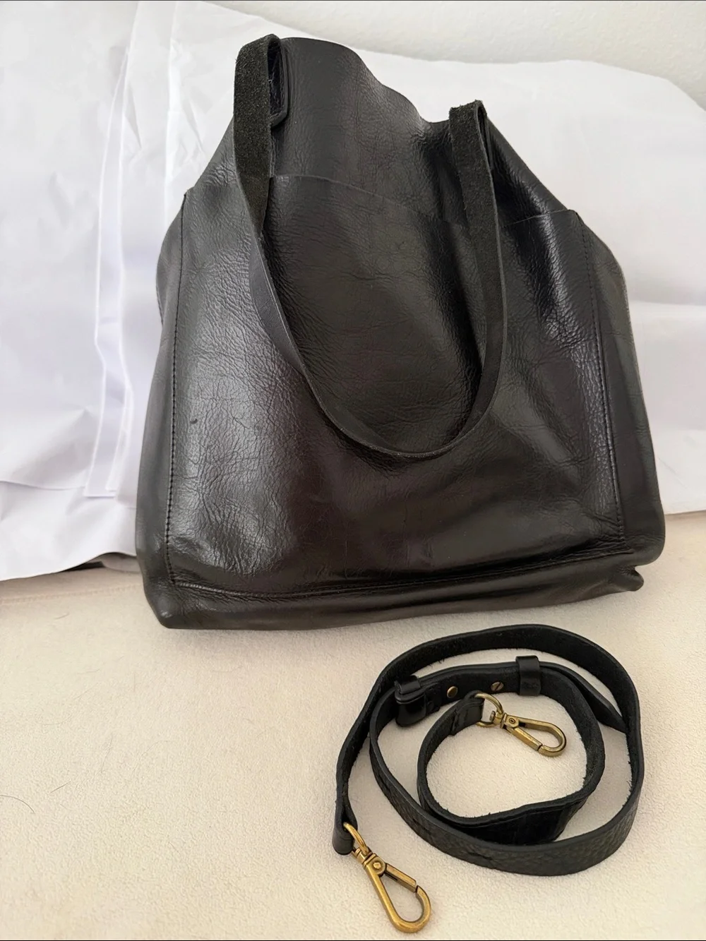 Madewell Black Leather Tote with Removable Strap